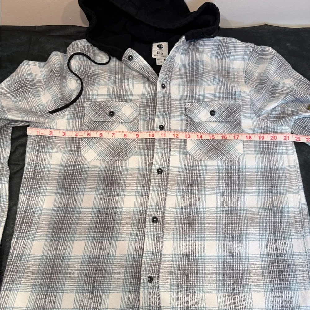🔥Element Men's Plaid Hooded Shirt Jacket - Light Blue & Gray Size L🔥